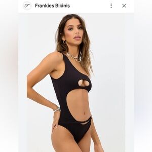 Frankies Bikinis Black One Piece Swimsuit with Cut-Out Design